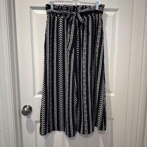 IWOLLENCE Black White Geometric Boho Tribal Stripe Wide Leg Pants Women's Large